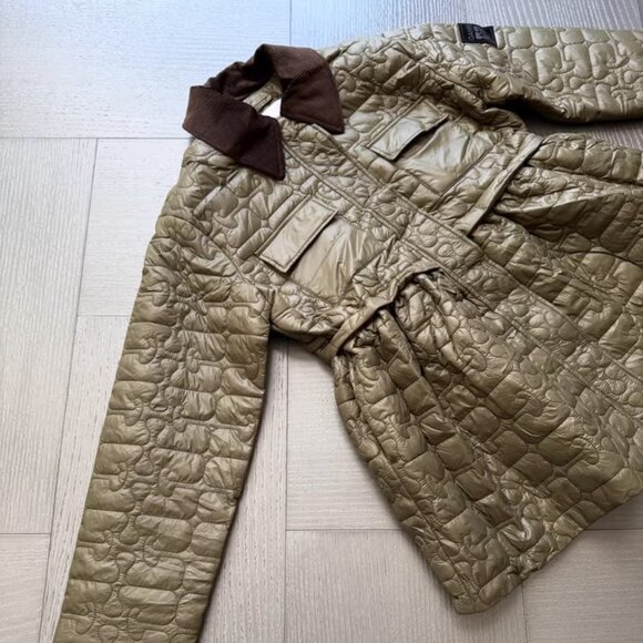 Ganni Quilt Midi Jacket Dark Green NWOT - Picture 9 of 10